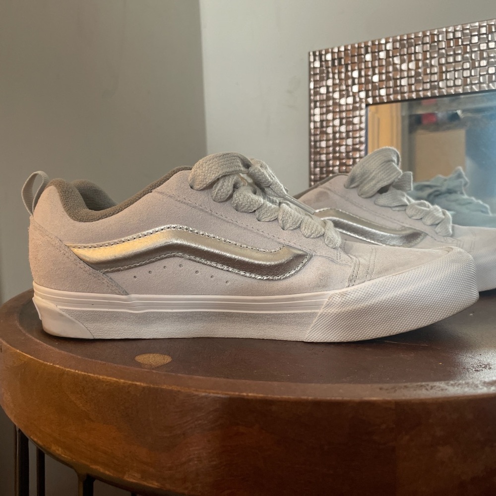 Vans Light Gray Sneakers with Metallic Silver Stripe